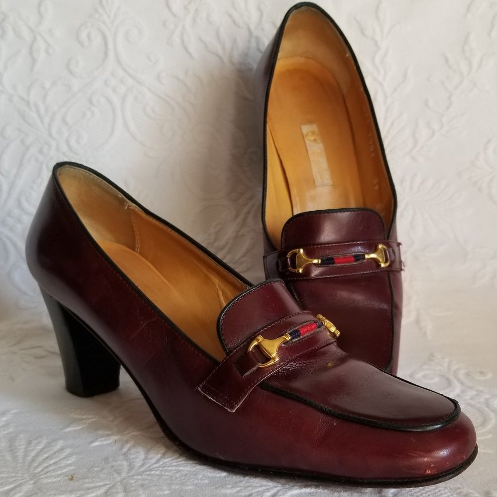 GUCCI women's pump loafers burgundy  leather  horse bit